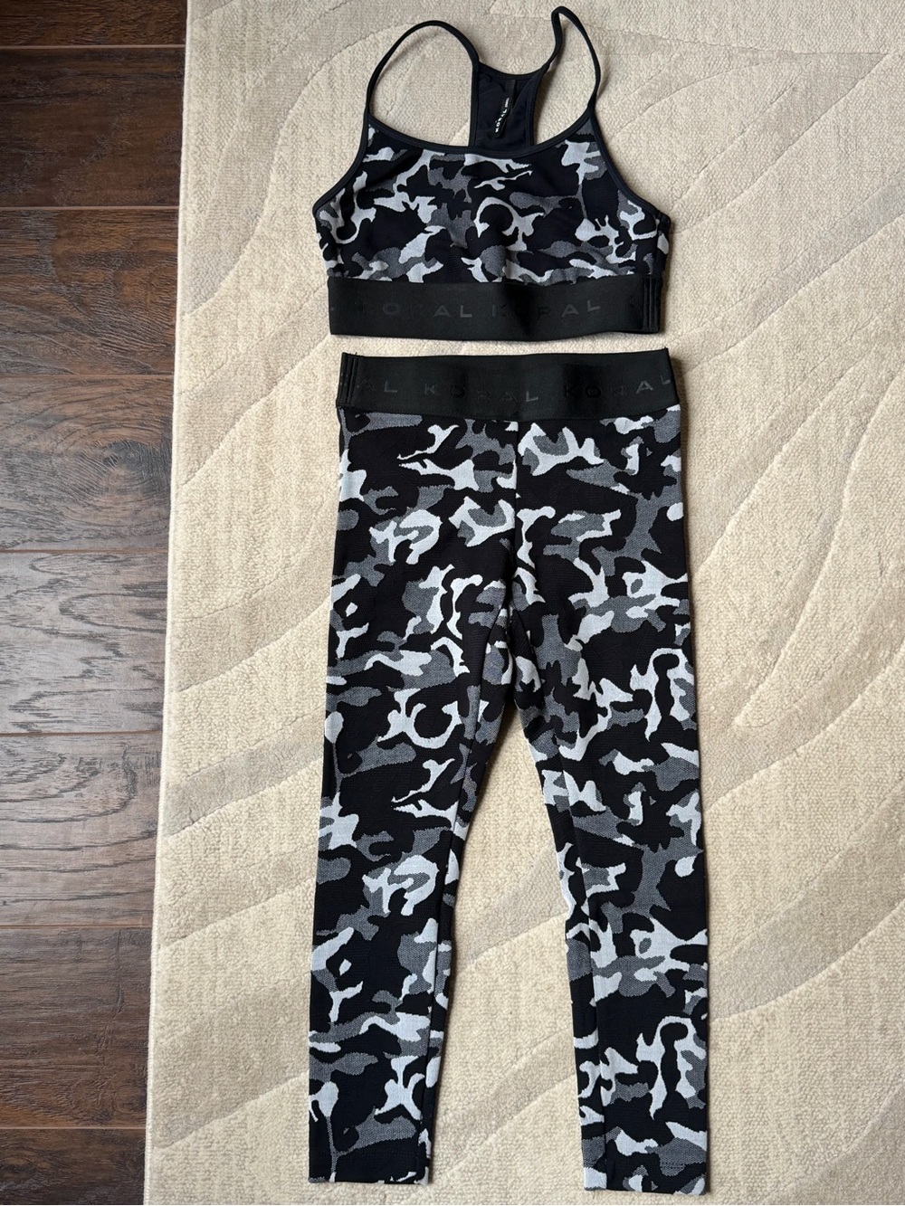 Koral Camouflage Leggings - Black/Grey with Matching Sports Bra